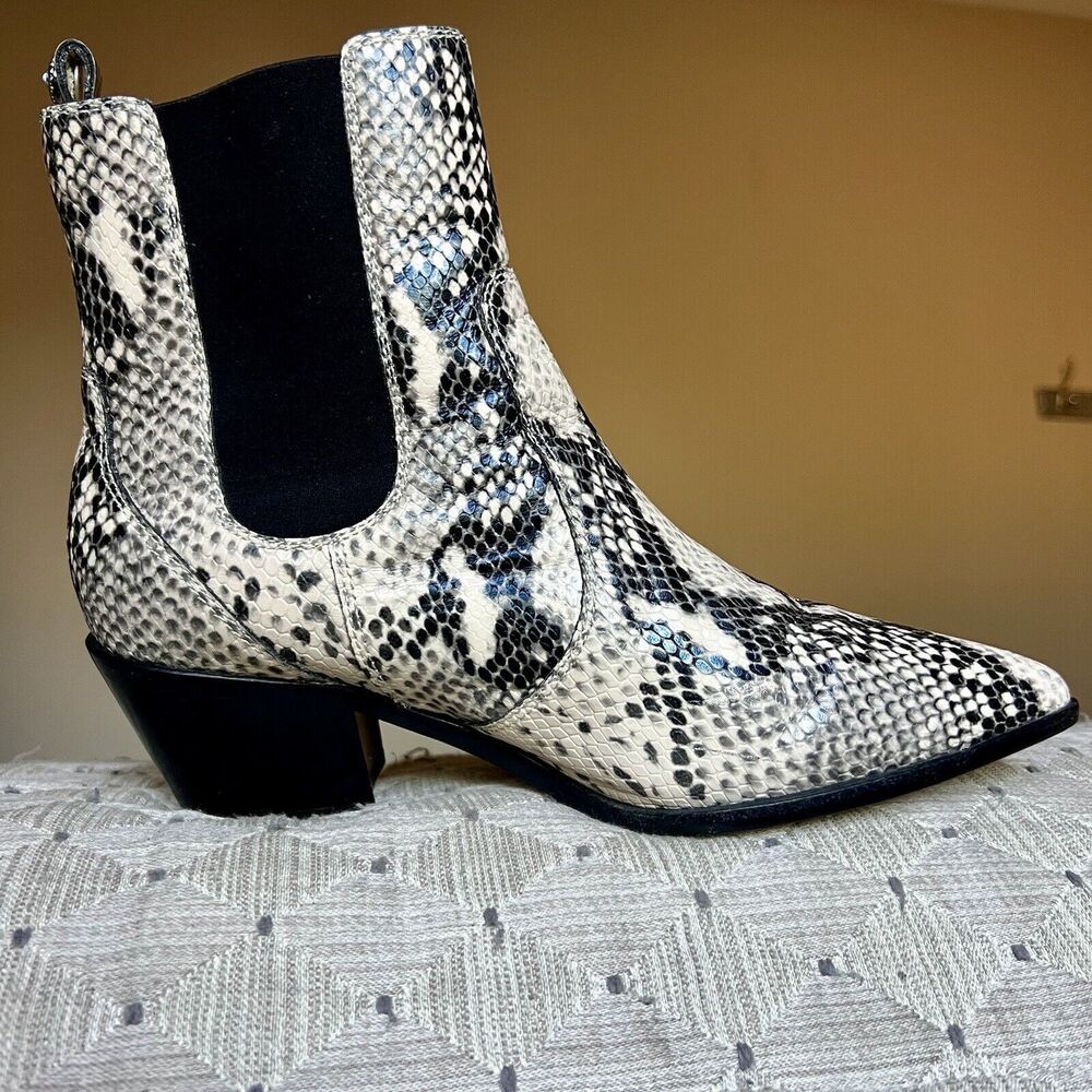Paige Willa Cream & Black Snake Skin‎ Print Leather Western Cowgirl Ankle Boot 9 - Picture 2 of 16